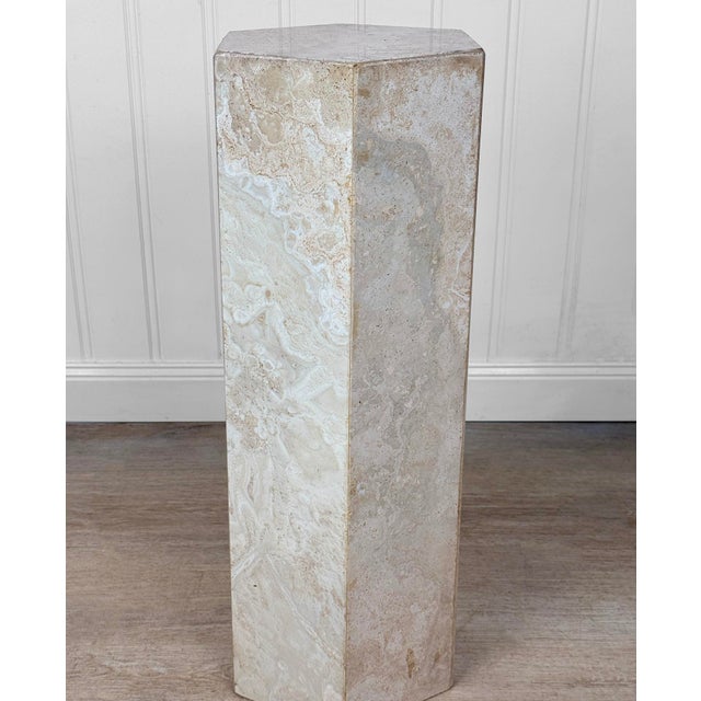Vintage Postmodern Italian Travertine Marbled Plant Stand Pedestal For Sale - Image 6 of 9