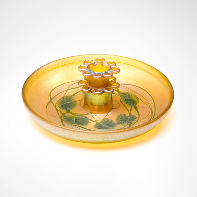 Tiffany Studios “Leaf and Vine” Favrile Glass Flower Bowl Centerpiece With Frog For Sale - Image 11 of 11