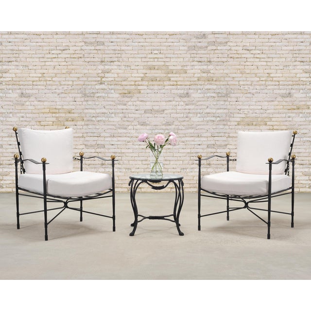 A charming wrought iron twig faux-bois garden side table, or drink table crafted in the style of Rose Tarlow and Gregorius...
