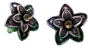 Gold and Silver Flower-Shaped Earrings with Zirconia and Diamond Chips, Set of 2