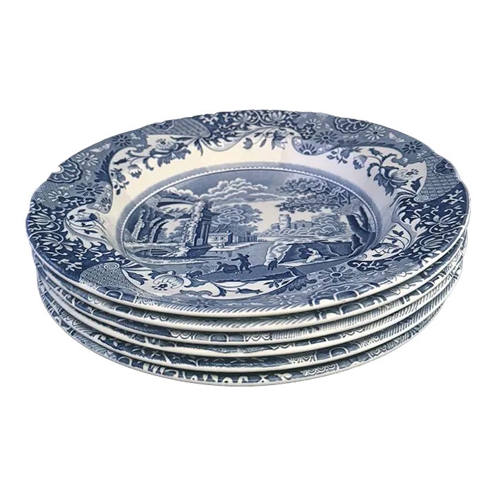 Spode Blue Italian Set Of 4 Porcelain Luncheon Plates – 9 Inch, Blue/White, Made In UK