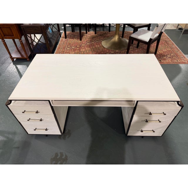 Early 21st Century Gabby Jasper Contemporary Cerused White Executive Desk With Dual Pedestals and Dark Metal Accents For Sale - Image 5 of 5