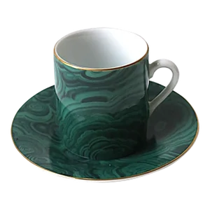 Malachite Porcelain Espresso Coffee Cup and Saucer, 2 Avail.