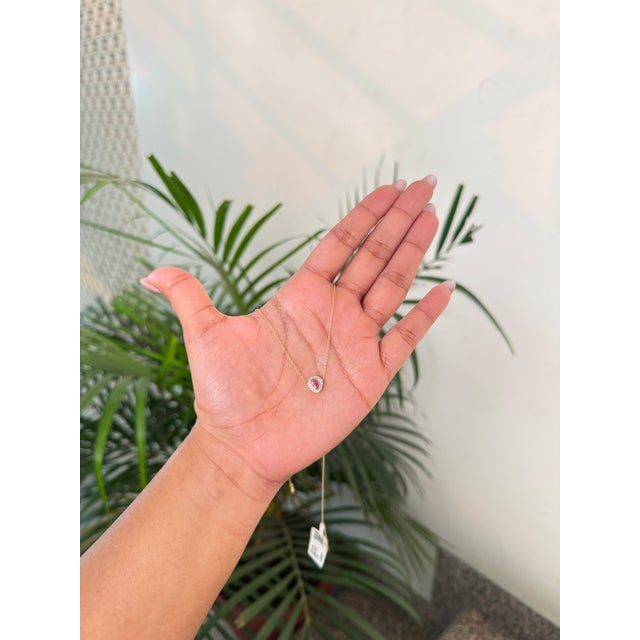 Not Yet Made - Made To Order Modern Pear Cut Pink Sapphire & Diamond Pendant Necklace in 18k Yellow Gold For Sale - Image 5 of 13