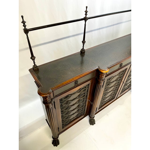 Wood Theodore Alexander Attributed Regency Revival Leather-Top Sideboard With Gallery For Sale - Image 7 of 17