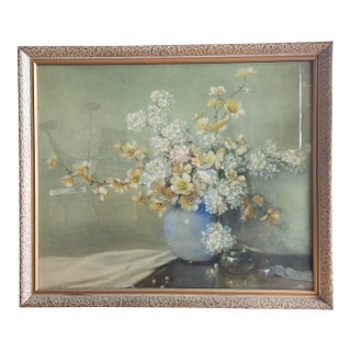 1940s A. D. Greer Original Oil Painting Framed Dogwood Hydrangeas For Sale