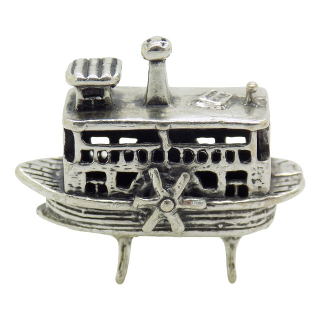 Vintage Italian Handmade Silver Paddlewheel Steam Boat Figurine, Tuscany, Arezzo, Italy, 1980s For Sale