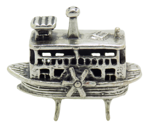 Vintage Italian Handmade Silver Paddlewheel Steam Boat Figurine, Tuscany, Arezzo, Italy, 1980s