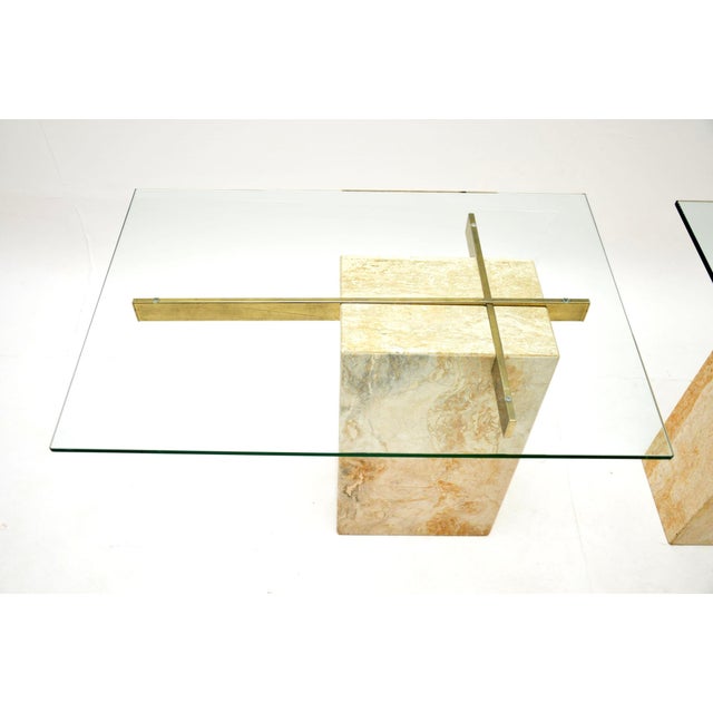 Vintage Italian Travertine and Brass Side Tables from Artedi, 1970s, Set of 2 For Sale - Image 10 of 12