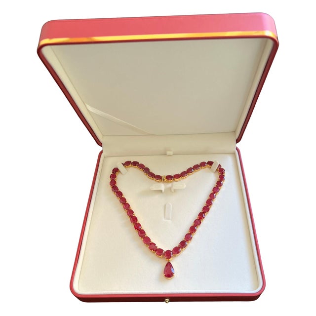 Bochic "Capri" Vintage 120 Carat Plus Of Natural Ruby Necklace Set 18K Gold & Silver For Sale - Image 17 of 18