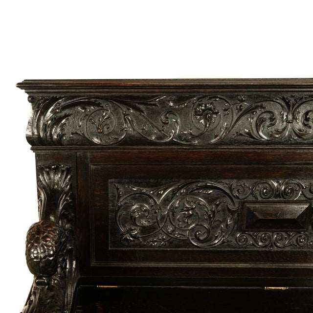 Antique Italian Renaissance Revival Carved Walnut Hall Bench Chest Dolphins 1870 For Sale - Image 9 of 14