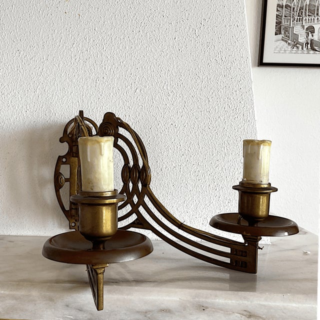 Art Nouveau Style Brass Articulated Double Piano Wall Sconce Lamp, 1900s, 1890s For Sale - Image 5 of 16