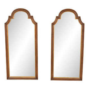 Henredon French Regency Louis XVI Carved Walnut and Gold Gilt Tall Wall Mirrors, Circa 1960s