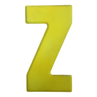 Vintage 1960’s Rustic Neon Yellow “Z” Sign Beveled Letter For Sale