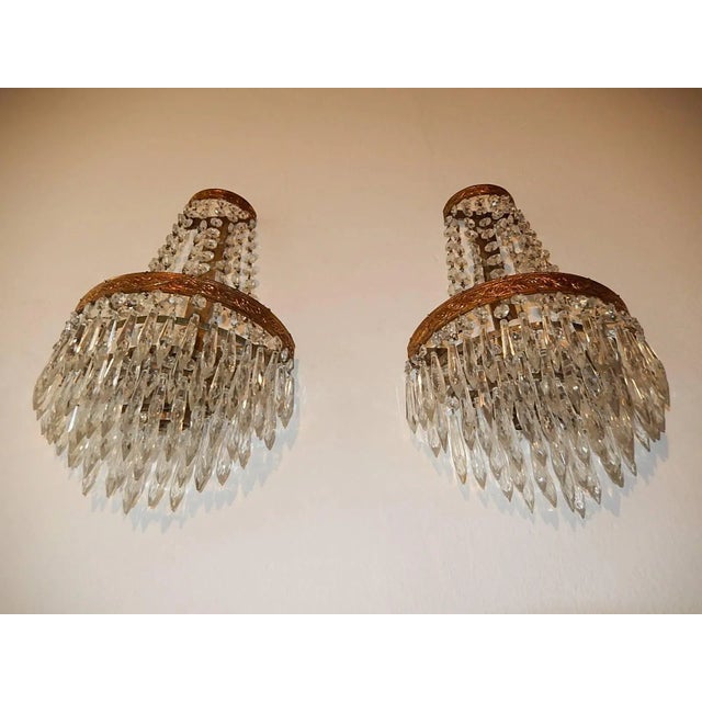 Traditional French Empire Seven Tiers Crystal Prism Sconces, Circa 1930 For Sale - Image 3 of 10