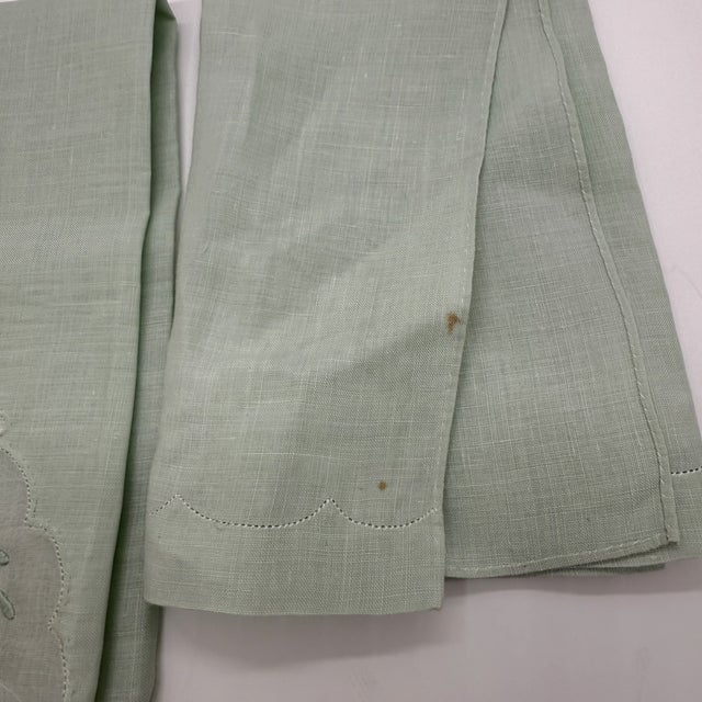 Pistachio Pair Vintage Pale Pistachio Madeira Linen & Organza Fingertip Towels For Sale - Image 8 of 17