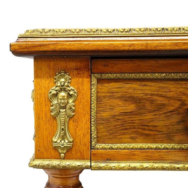 Louis XVI Style Walnut & Ormolu Marquetry & Inlaid 1-Drawer Library Table C1890 For Sale - Image 10 of 18