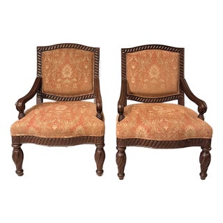 Bernhardt Rope-Carved Upholstered Armchairs – A Pair For Sale