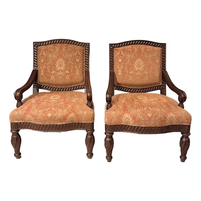 Bernhardt Rope-Carved Upholstered Armchairs – A Pair For Sale
