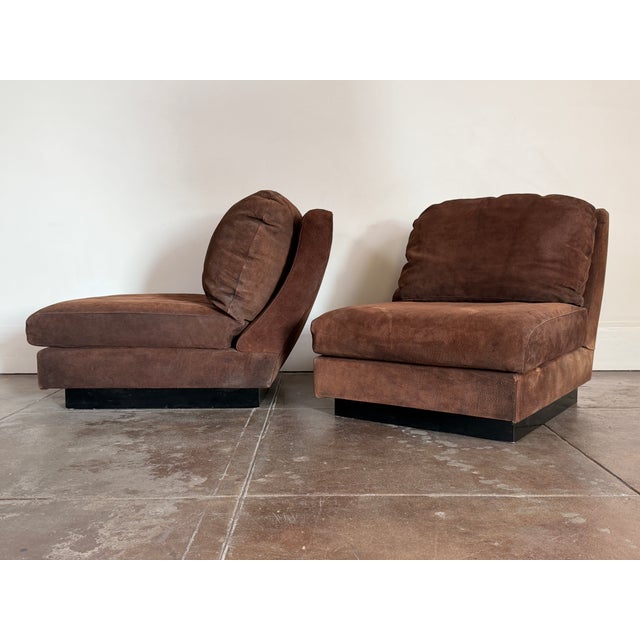 Vintage 1970s Attributed to Willy Rizzo Boar Leather Lounge Chairs For Sale In Los Angeles - Image 6 of 7