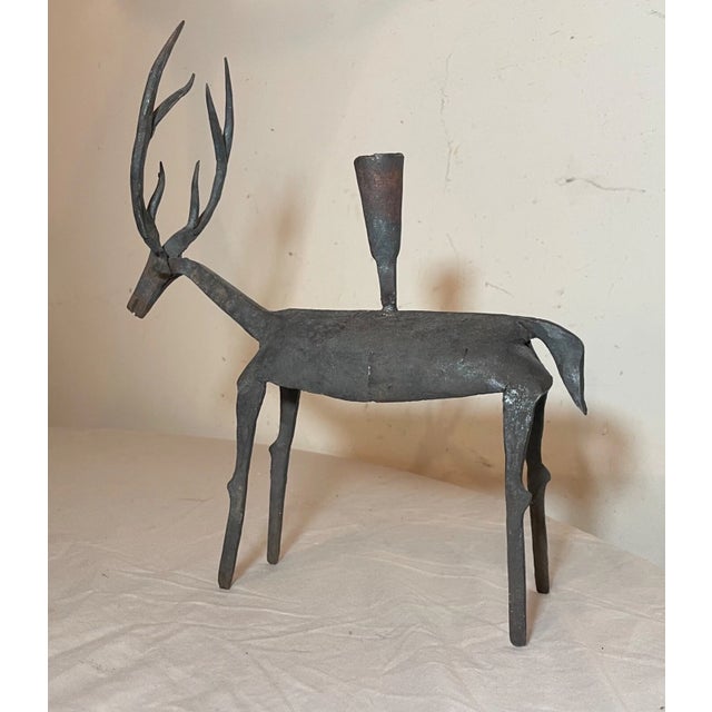 Antique Handmade Wrought Iron Buck Deer Sculpture Candle Holder Statue Stand For Sale In New York - Image 6 of 15