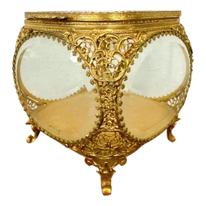 Antique French Ormolu Beveled Glass Jewelry Trinket Box