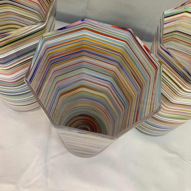 Mid-Century Modern Venetian Style Hand Blown Rainbow Tall Tumbler Glasses Set of 5 For Sale - Image 3 of 8