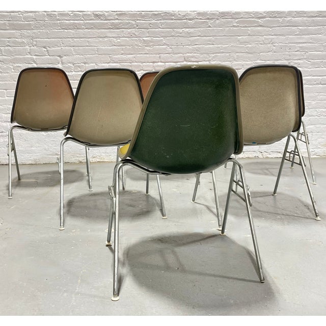 Set of 4 Mid Century Modern Charles & Ray Eames Herman Miller Padded Shell Chairs, Early 1950's Stacking Bases For Sale - Image 11 of 15