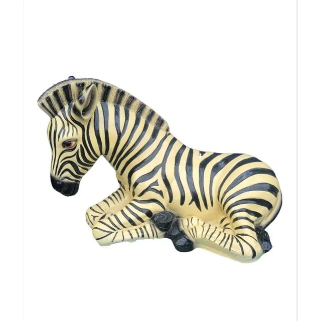 Vintage Yellow Black Large Italian Sitting Regency Zebra Room Decor Statue For Sale - Image 11 of 11
