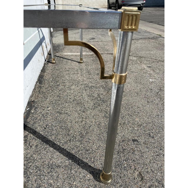 Maison Jansen Style Console Table Chrome Accent Mid Century Modern Gold For Sale - Image 9 of 10