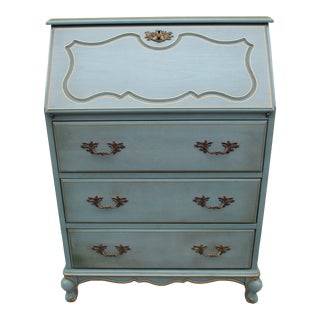 French Turquoise Painted Locking Secretary Desk For Sale