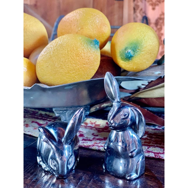 A sweet set of late 20th century vintage Godinger silver plate bunny salt & pepper shakers to add a touch of whimsy to...
