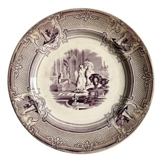 Antique Ceramic Plate Primavesi & Sons Cardiff Swansea & Newport Purple Transfer For Sale