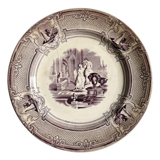 Antique Ceramic Plate Primavesi & Sons Cardiff Swansea & Newport Purple Transfer For Sale