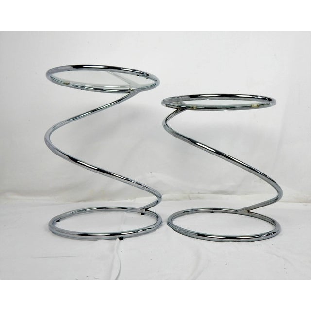 Chrome 70s Rosen for Pace Chrome Coil Tables, Pair For Sale - Image 8 of 12