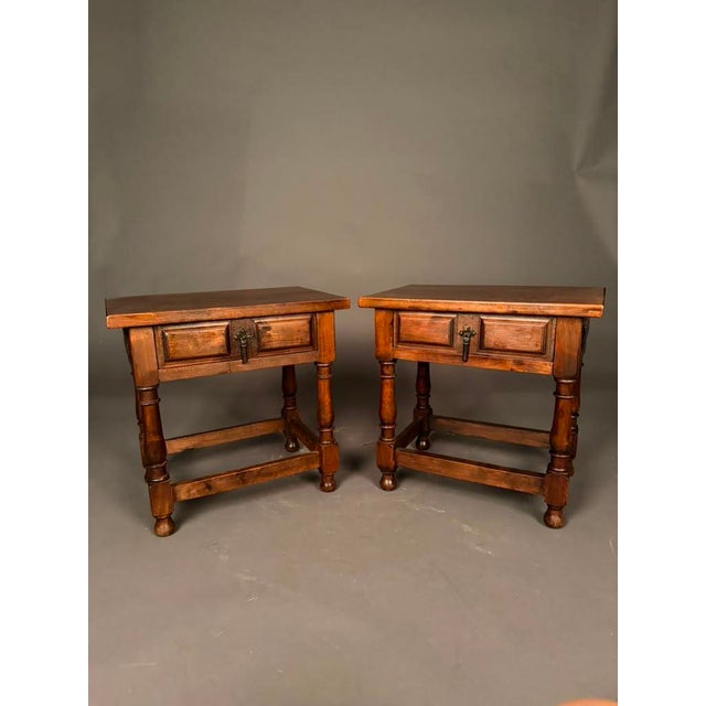 Pair of American Country English Pine Side Tables With Walnut Finish, Circa 1920s For Sale - Image 11 of 18