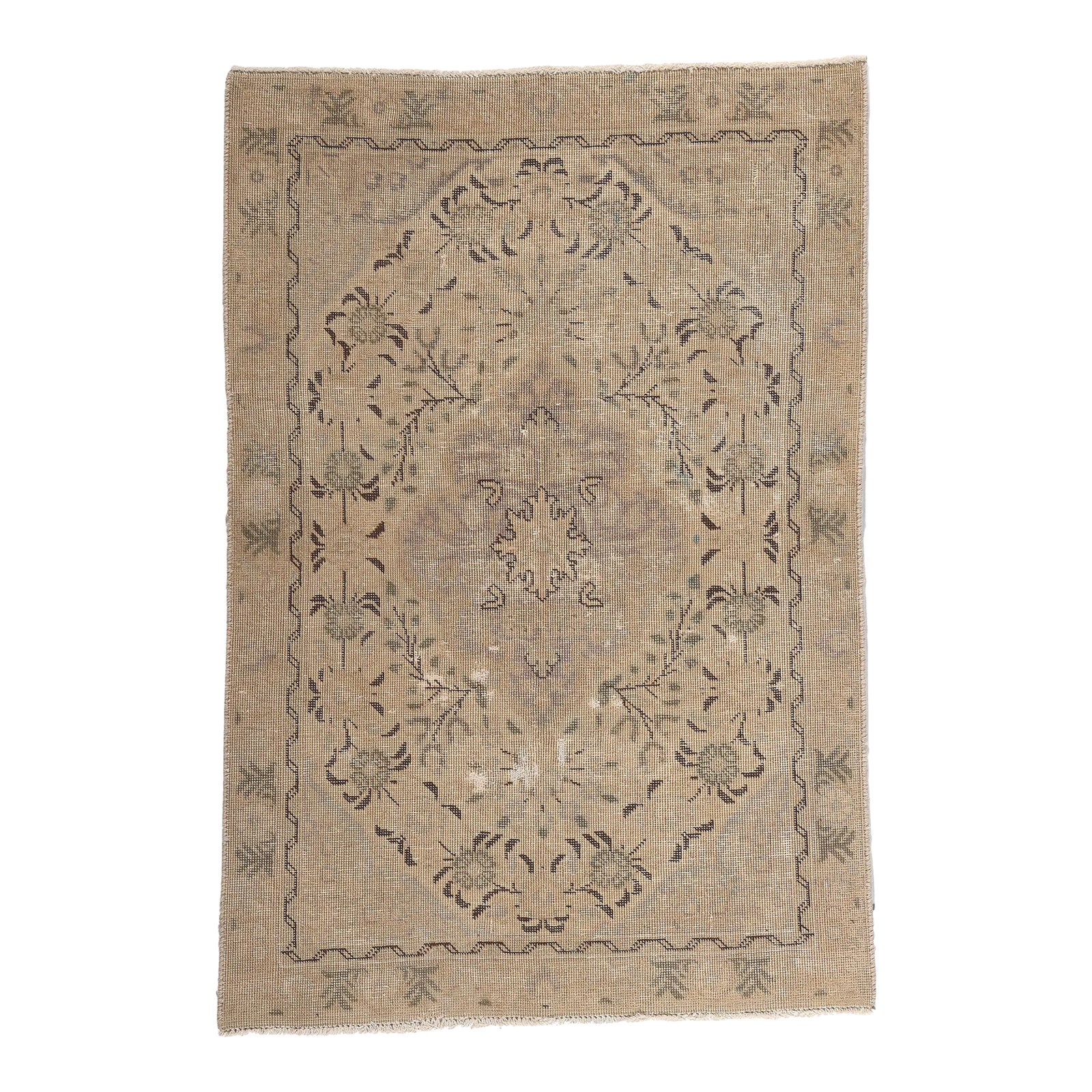 Distressed Vintage Neutral Persian Rug - 02'11 X 04'04 | Chairish