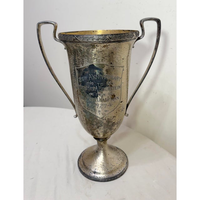 Large Antique 1927 Silver Plate 25th Anniversary Presentation Trophy Award For Sale - Image 4 of 14