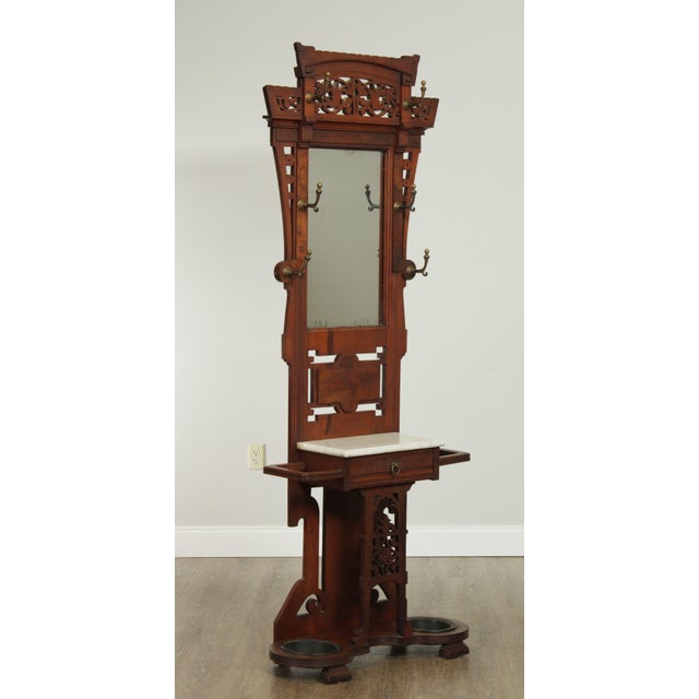 Antique Victorian Walnut Mirror Back Hall Tree, Umbrella Stand Chairish