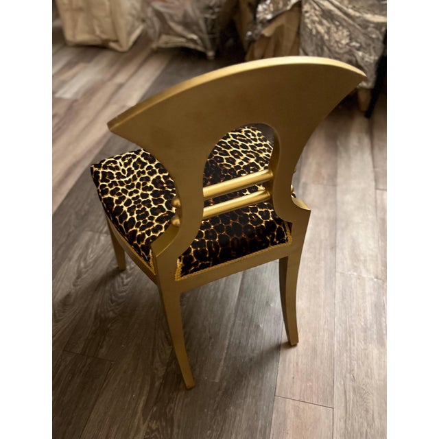 Contemporary 1980s Leopard Print Vanity Gold Painted and Gold Leaf Dining Chair For Sale - Image 3 of 4