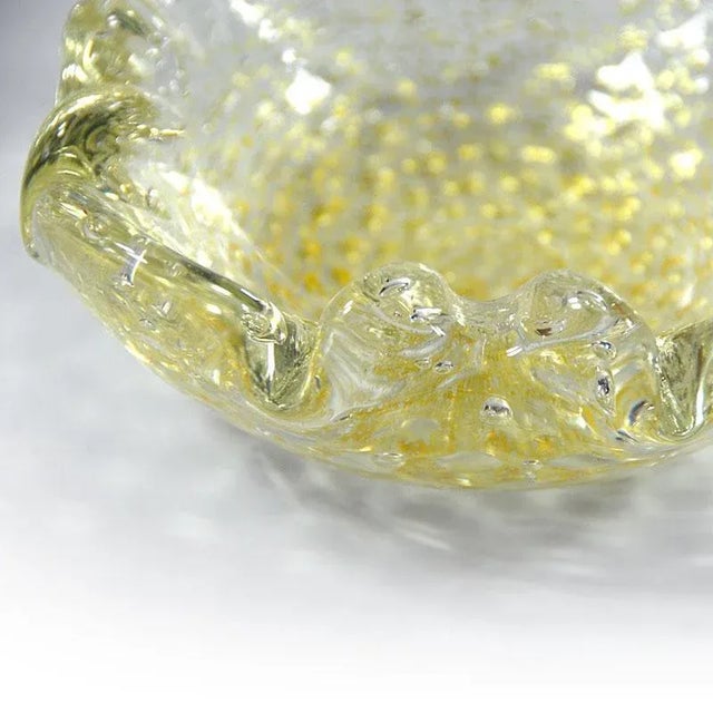 Glass Mid-Century Italian Decorative Yelow Bullicante Murano Glass Bowl, 1960s For Sale - Image 7 of 10