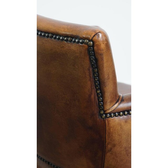 Cognac Colored Sheepskin Dining Room Chair with Armrests For Sale - Image 13 of 15