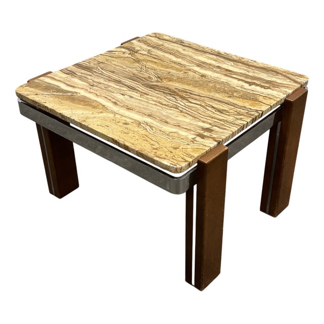 Italian Coffee Table in Breccia Sarda Marble & Steel Legs Caramel Tones, 1970s For Sale