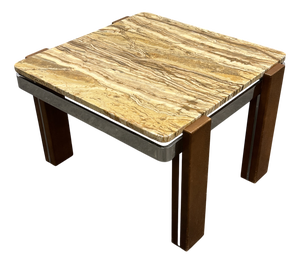 Italian Coffee Table in Breccia Sarda Marble & Steel Legs Caramel Tones, 1970s
