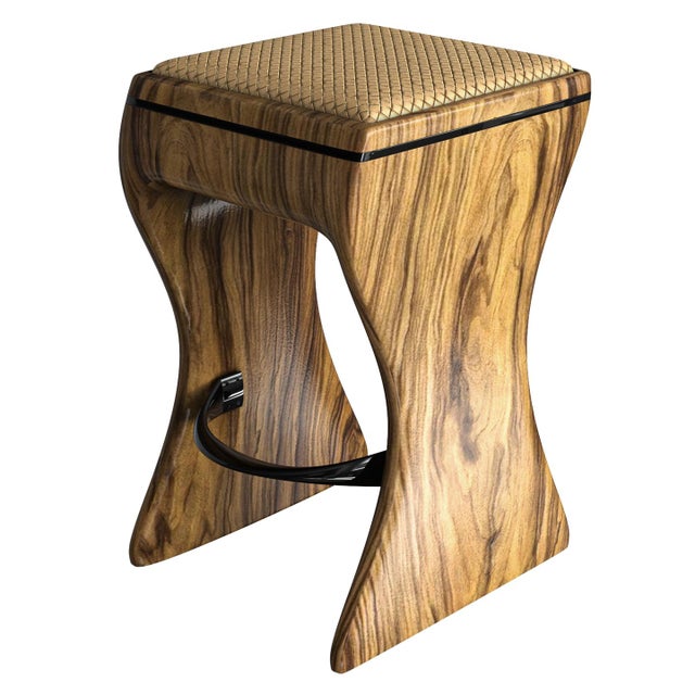 "Utopia" Bar Stool With Walnut and Steel Details, Hand Crafted For Sale - Image 4 of 6
