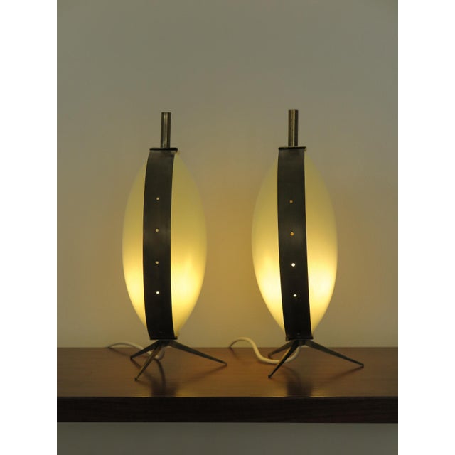 Mid-Century Modern French Glass and Brass Table Lamps, 1950s, Set of 2 For Sale - Image 3 of 13