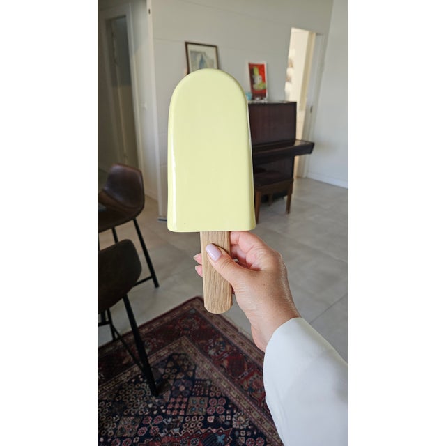 2020s Yellow Ice Pop Ceramic Wall Sculpture With Natural Oak Wood Stick For Sale - Image 5 of 11