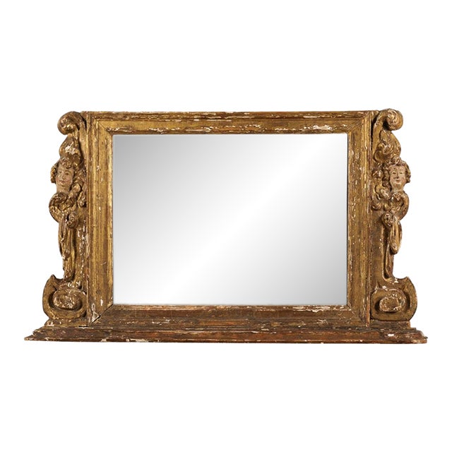 Italian Antique Hand-Carved Wooden Mirror For Sale