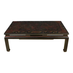 Chinese Black and Rouge Lacquer Etched Coffee Table