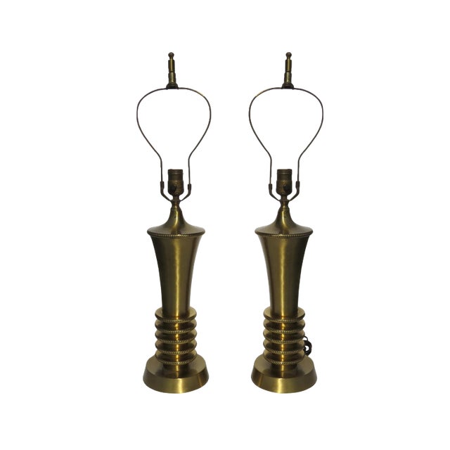 Art Deco Machine Age Brass Table Lamps - a Pair For Sale